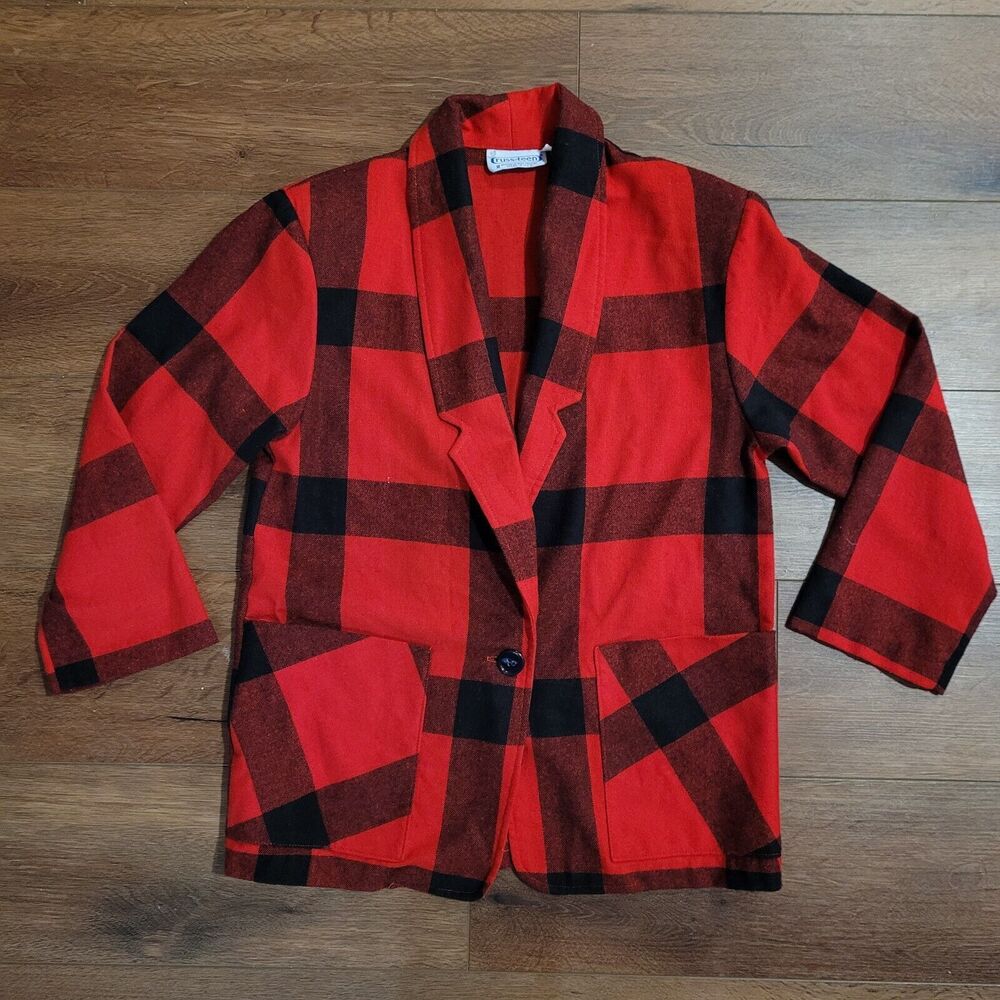 Buffalo Plaid Russ Teen Blazer Sz 14 ? Jacket USA Red 60s 70s Union No Tag READ